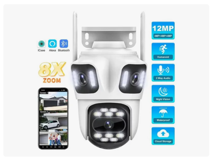 Cámaras De Seguridad Exterior Wifi 360° 3 Lentes 3 Pantalla