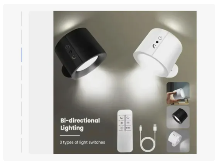 Aplique De Pared Recargable Con Doble Foco Y Control