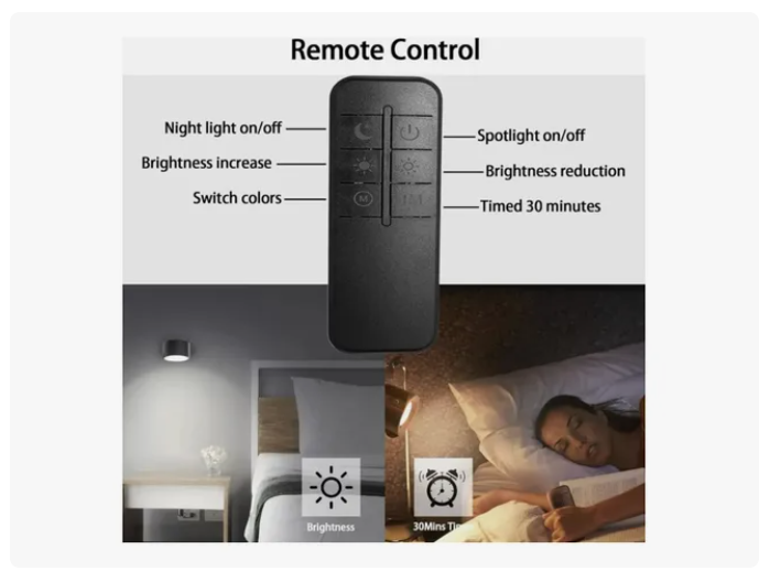 Aplique De Pared Recargable Con Doble Foco Y Control