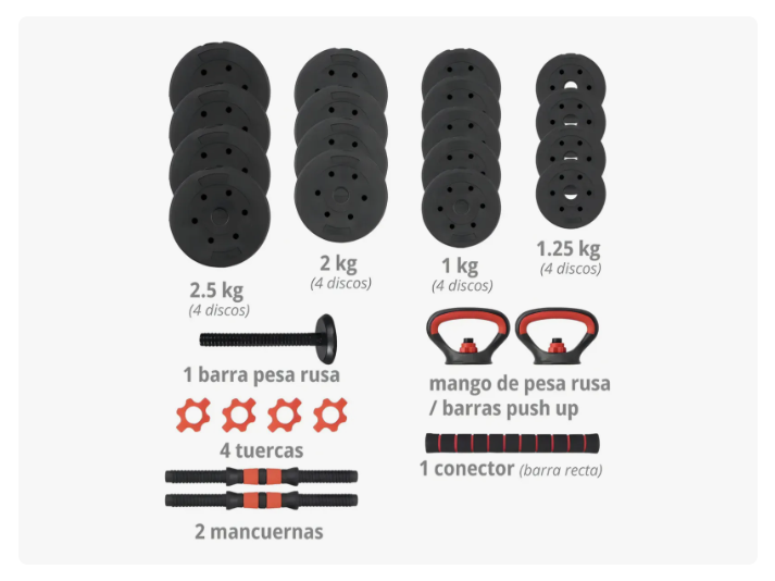 Set Mancuernas Barra Rusa Ajustables 30 Kg 4 En 1