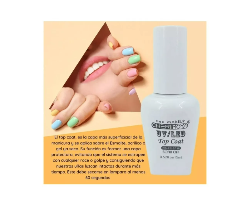 Top Coat / Base Coat / Primer Cherimoya 15ml ( 3 Selecciones )