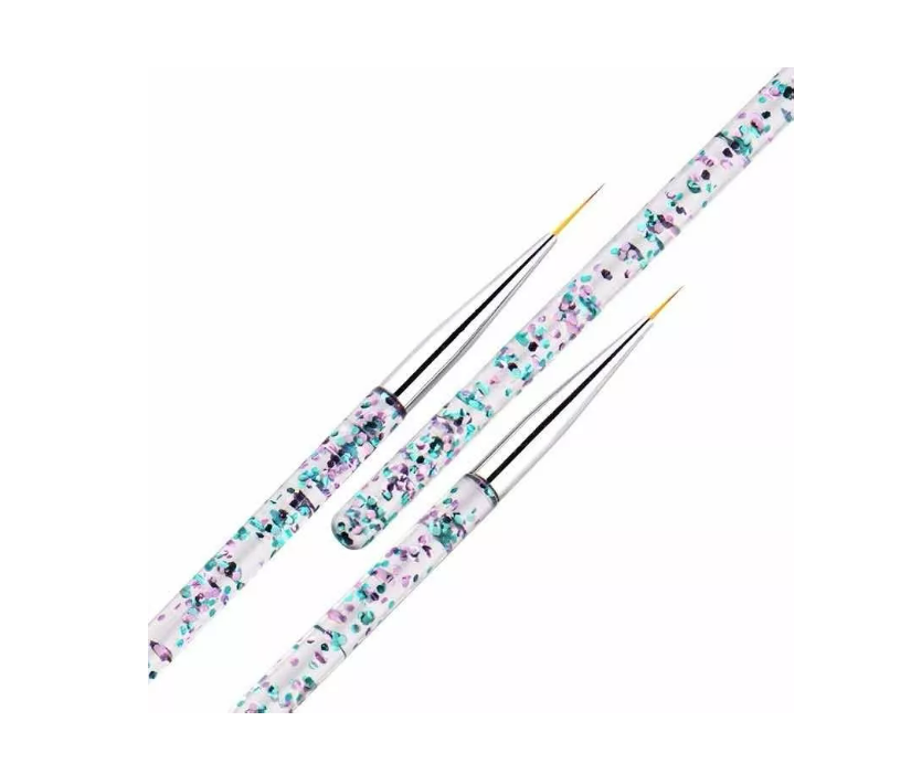 Set De 3 Pinceles Glitter Para Diseño Uñas Postizas / Naturales