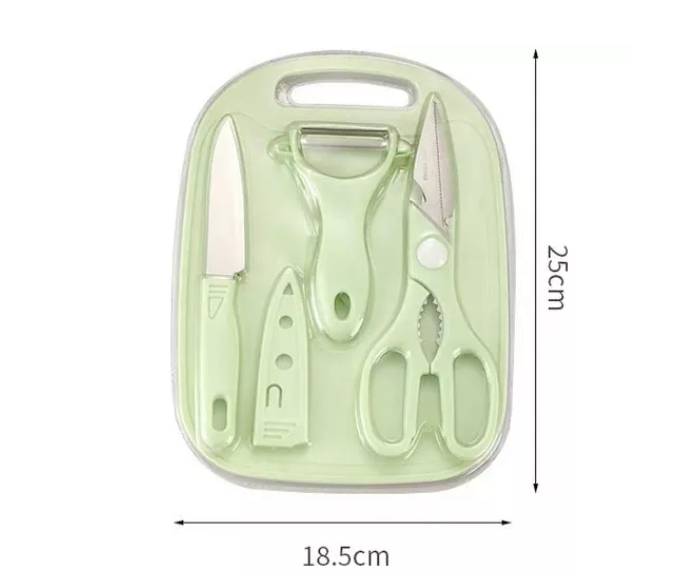 Set De 4 Piezas Tabla,tijera, Pelapapas Y Cuchillo Cerámico