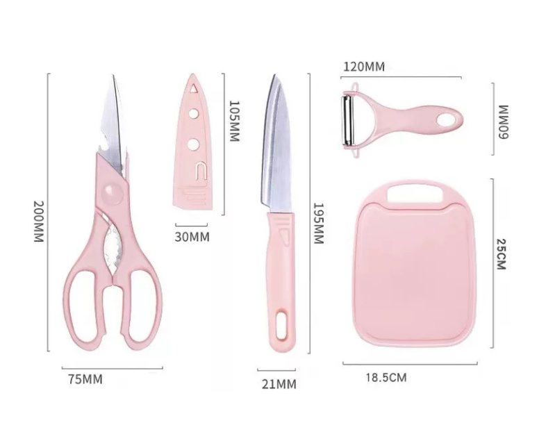 Set De 4 Piezas Tabla,tijera, Pelapapas Y Cuchillo Cerámico