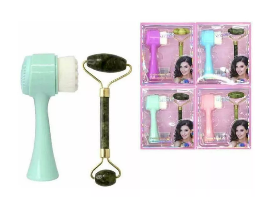 Set Rodillo Masajeador + Cepillo Limpieza Facial Doble