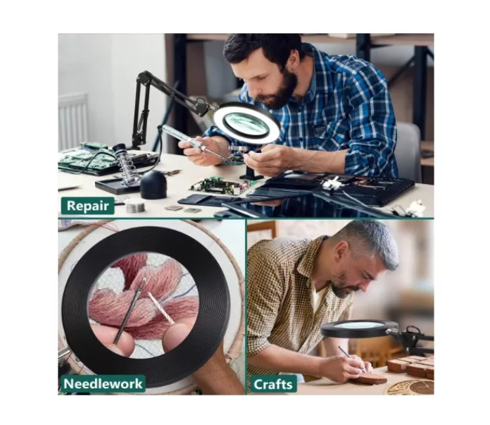 Lámpara Lupa De Aumento Lente Circular Luz Led Soporte 2en1