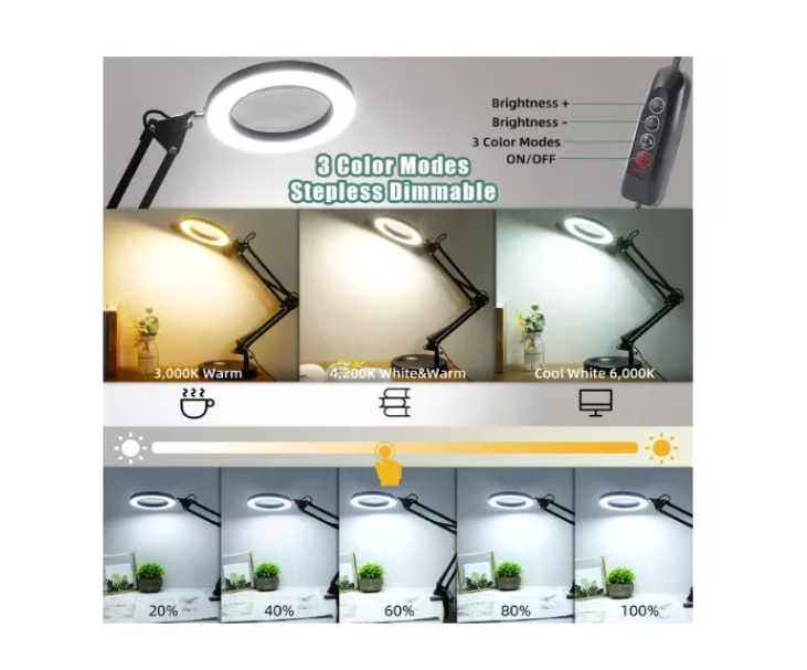 Lámpara Lupa De Aumento Lente Circular Luz Led Soporte 2en1