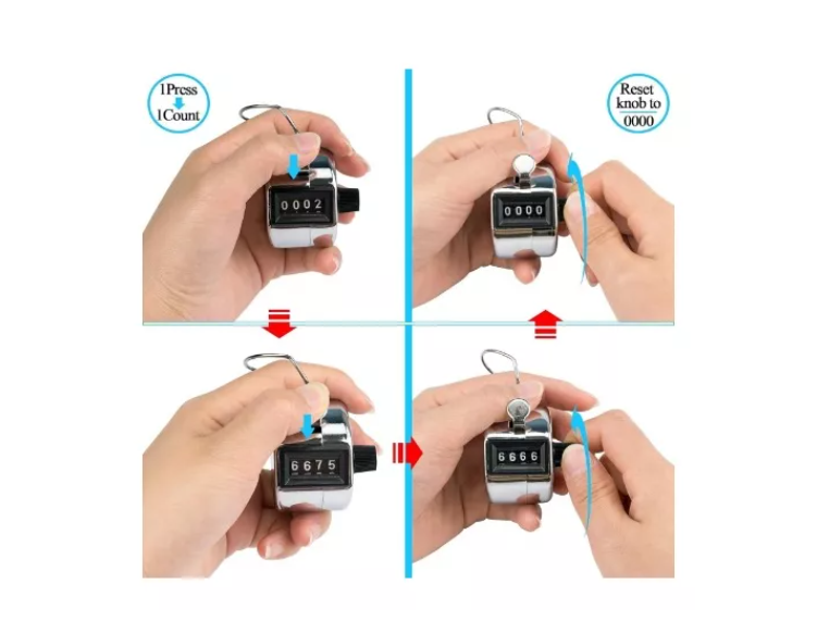 Contador Manual Mano Metálico 4 Dígitos