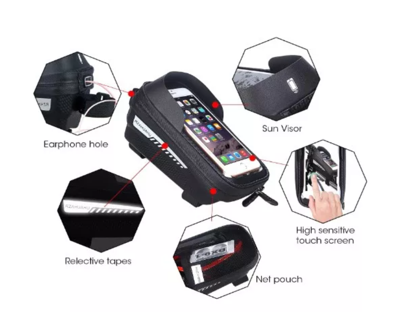 Bolso Porta Celular Para Bicicleta Impermeable Color Negro