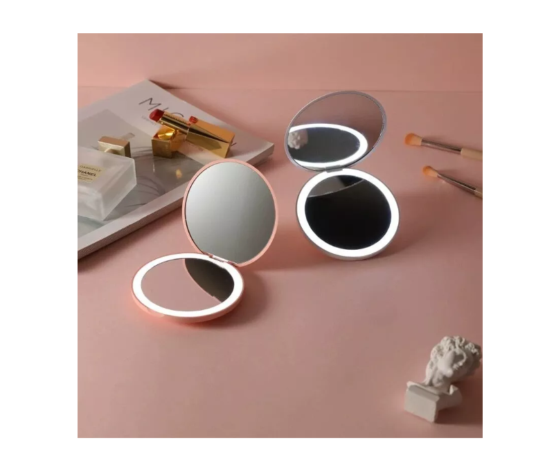 Espejo De Maquillaje Portátil Con Luz Led Recargable