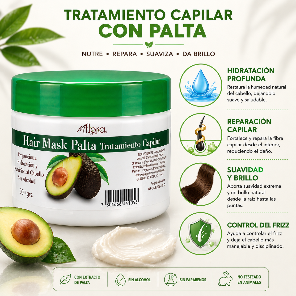 Crema Keratina De Coco / Palta / Argan 300 Gr MFlora (1 Unid