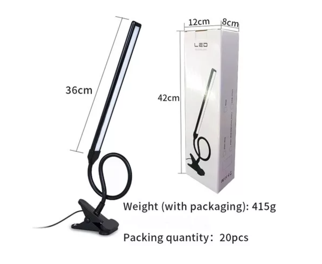 Lámpara Led Flexible Con Pinza Luz Regulable Para Lectura (Blanco / Negro)