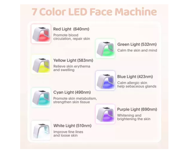 Máscara Led Facial 7 Colores Fototerapia Rejuvenecimiento