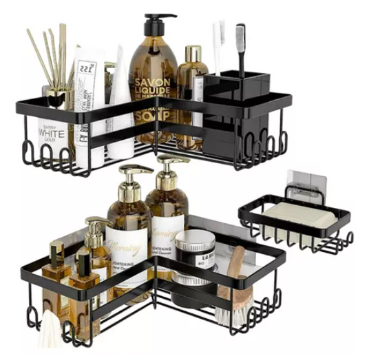 Set 3 Pzs Esquinero Organizador Ducha Baño Jabonera Adhesiva
