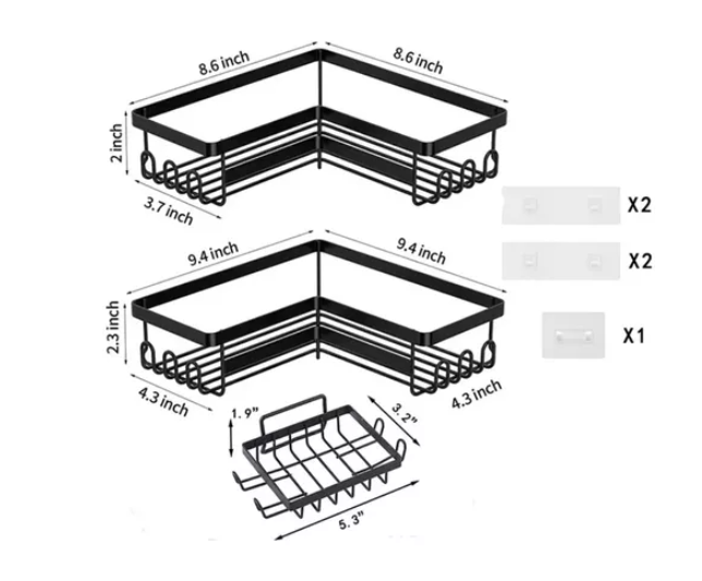 Set 3 Pzs Esquinero Organizador Ducha Baño Jabonera Adhesiva