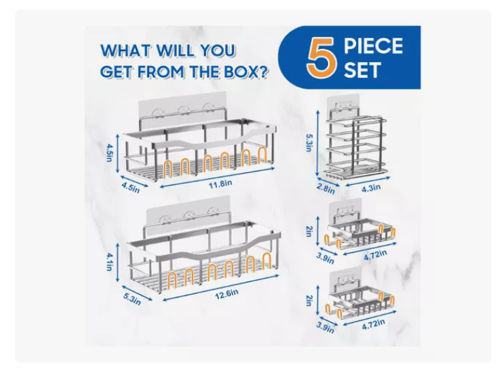 Set 5 Organizadores Esquineros De Ducha Colgadores Jaboneras
