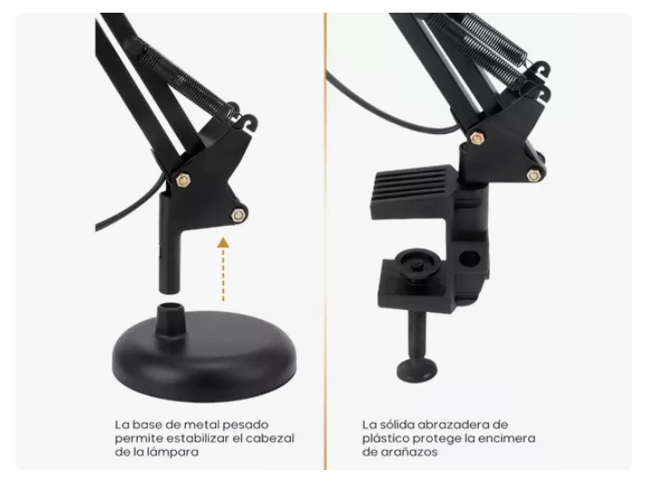 Lámpara Brazo Flexible Escritorio Estudio Base De Mesa Clip