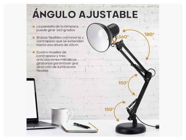Lámpara Brazo Flexible Escritorio Estudio Base De Mesa Clip