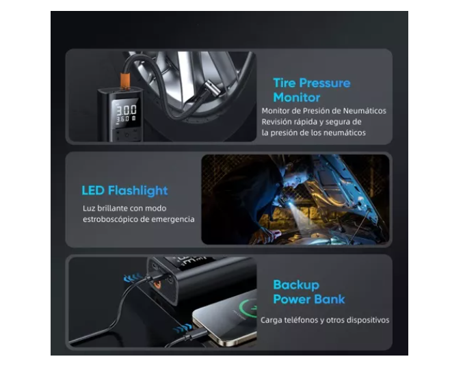 Compresor De Aire Portátil 12v 6000mah Inflador Inalámbrico