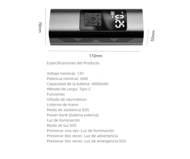 Compresor De Aire Portátil 12v 6000mah Inflador Inalámbrico