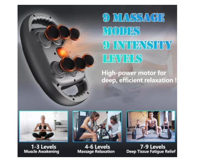 Pistola De Masaje 6 Cabezas Tejido Profundo 9 Niveles Y Modo Color Negro