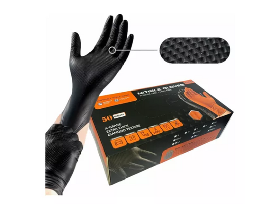 Guantes Bienok Negro / Naranja Diamantado 8.0 Grs Profesional 50 Uni