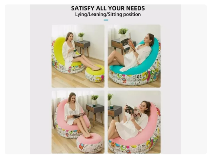 Sofá Tumbona Inflable Con Reposa Pies Y Inflador Incluido