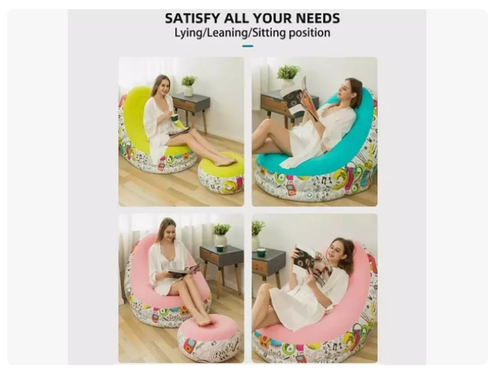 Sofá Tumbona Inflable Con Reposa Pies Y Inflador Incluido