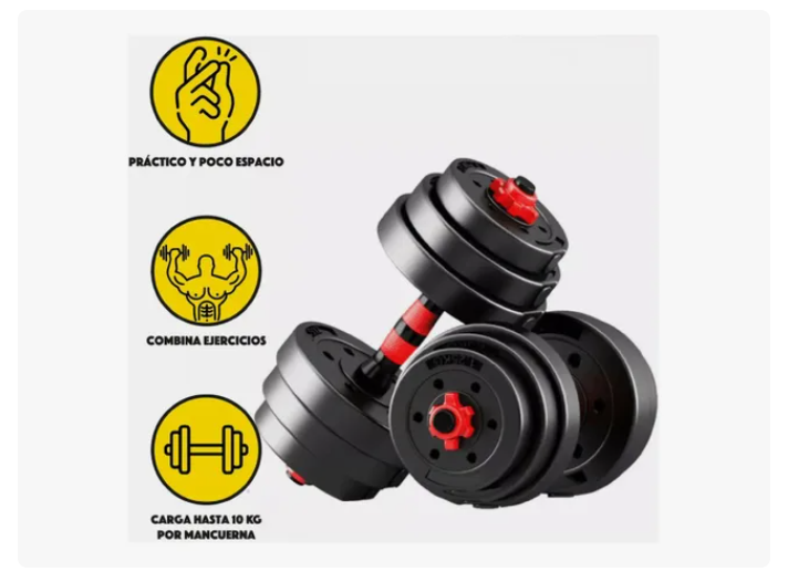 Set Mancuernas 20 Kg Barra Armable Ajustable