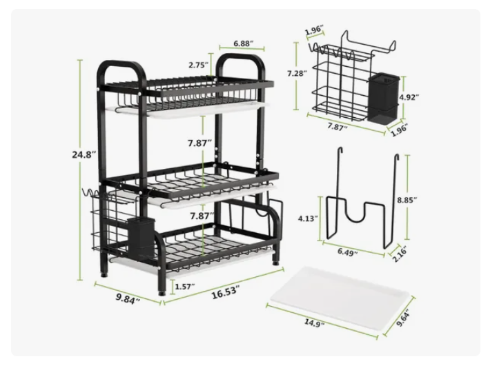 Rack Escurridor Organizador Cocina Secador Platos 3 Niveles