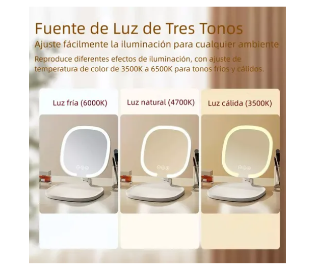Espejo Tactil Portatil Para Maquillaje Con Luz Led