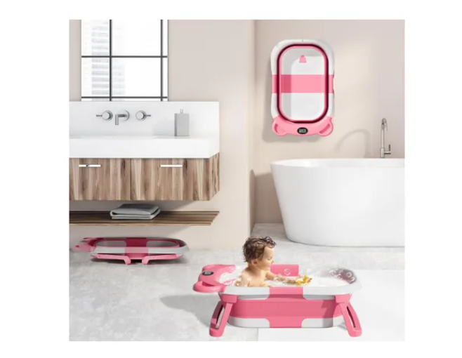 Bañera Tina Baño Bebe Plegable Portátil Con Cojín Termometro