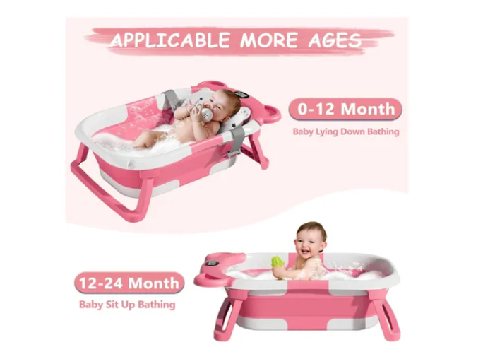 Bañera Tina Baño Bebe Plegable Portátil Con Cojín Termometro