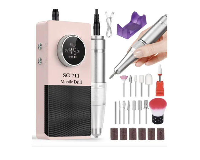 Kit Pulidor De Uñas Esmeril Drill Portátil 45000 Rpm+brocha
