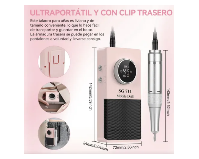 Kit Pulidor De Uñas Esmeril Drill Portátil 45000 Rpm+brocha