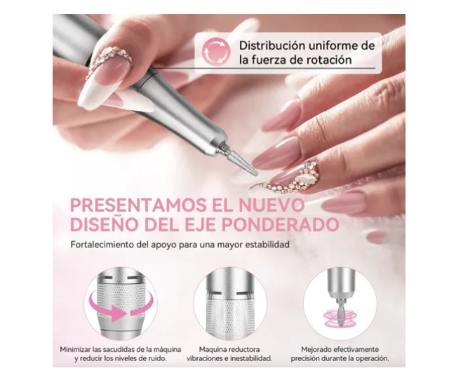 Kit Pulidor De Uñas Esmeril Drill Portátil 45000 Rpm+brocha