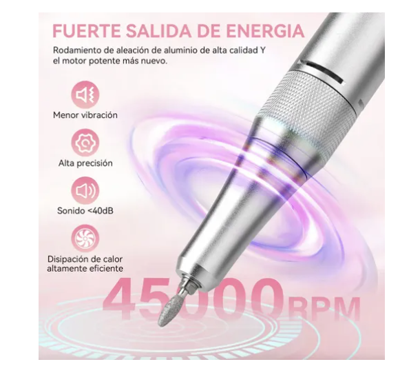 Kit Pulidor De Uñas Esmeril Drill Portátil 45000 Rpm+brocha
