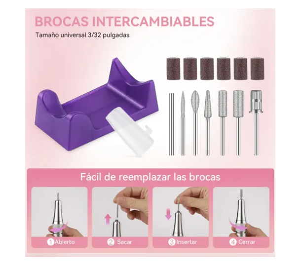 Kit Pulidor De Uñas Esmeril Drill Portátil 45000 Rpm+brocha