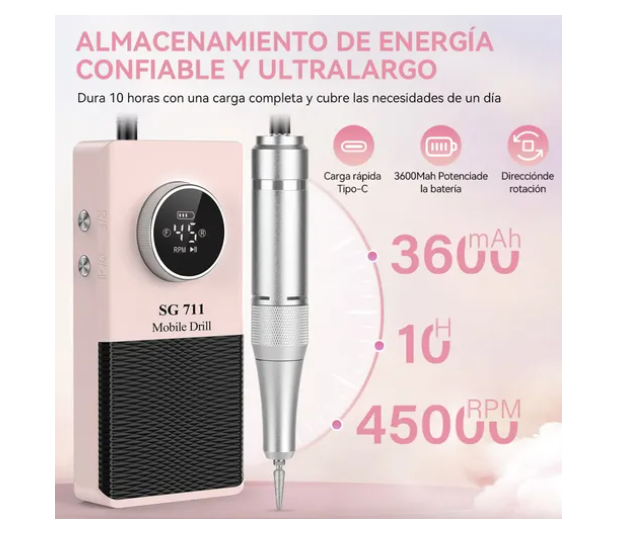 Kit Pulidor De Uñas Esmeril Drill Portátil 45000 Rpm+brocha