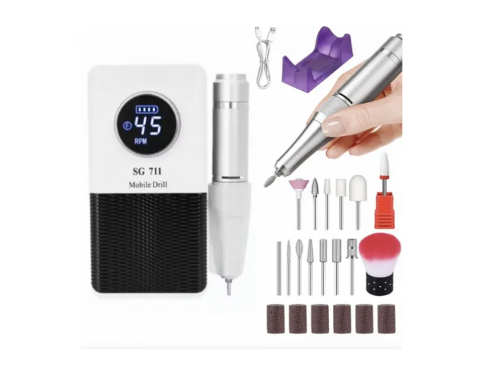 Kit Pulidor De Uñas Esmeril Drill Portátil 45000 Rpm+brocha