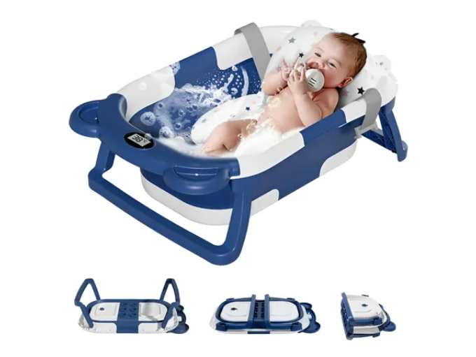 Bañera Tina Baño Bebe Plegable Portátil Con Cojín Termometro