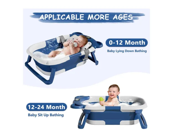 Bañera Tina Baño Bebe Plegable Portátil Con Cojín Termometro