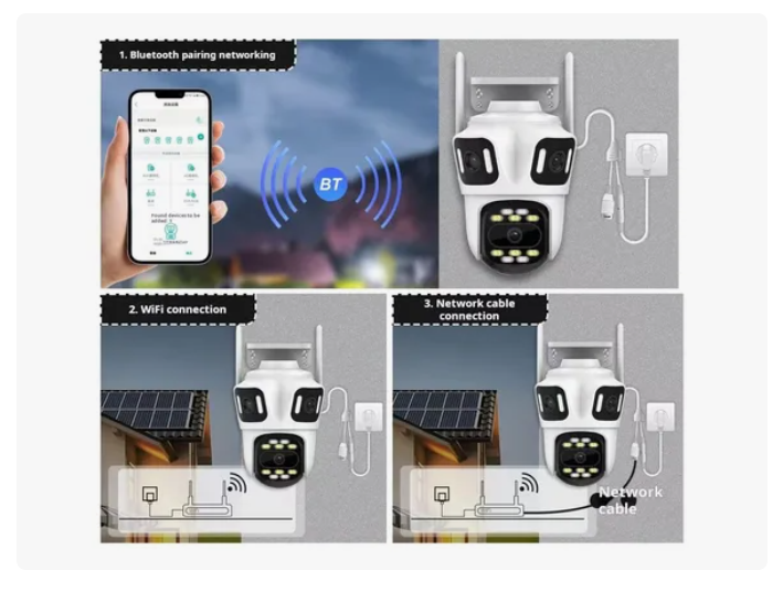 Cámaras De Seguridad Exterior Wifi 360° 3 Lentes 3 Pantalla