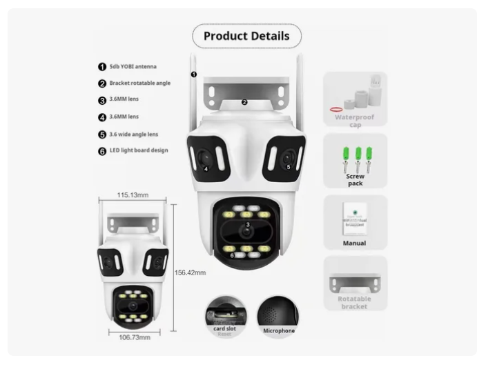 Cámaras De Seguridad Exterior Wifi 360° 3 Lentes 3 Pantalla