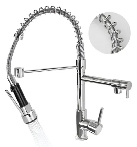 Llave Cocina Monomando Triple Lavaplatos Flexible Acabado Mate Color Plateado