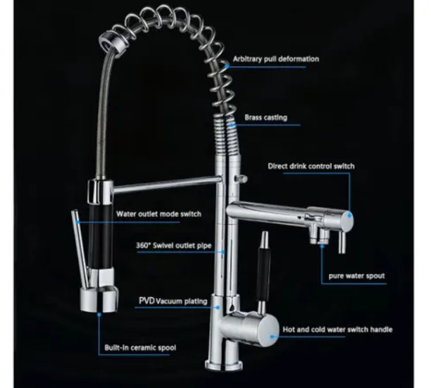 Llave Cocina Monomando Triple Lavaplatos Flexible Acabado Mate Color Plateado