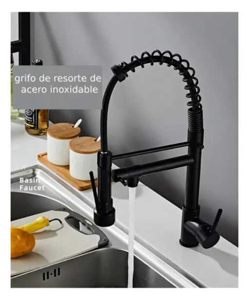 Llave Cocina Monomando Triple Lavaplatos Flexible Acabado Mate Color Plateado