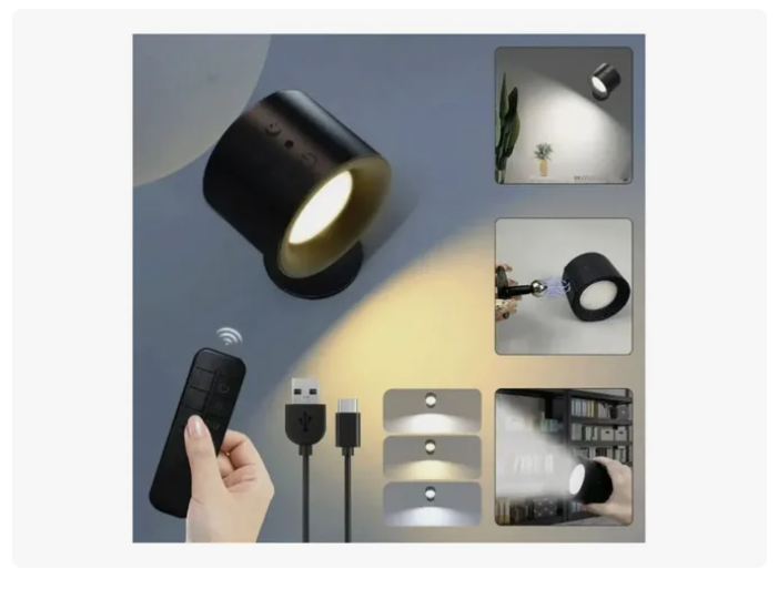 Aplique De Pared Recargable Con Doble Foco Y Control