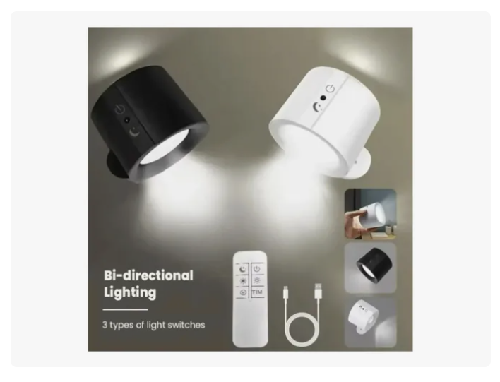 Aplique De Pared Recargable Con Doble Foco Y Control