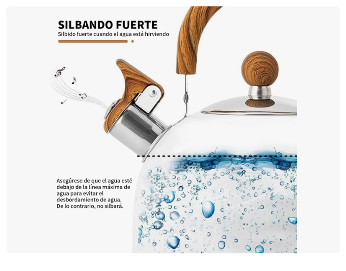 Tetera Silbadora 3l Acero Inoxidable Con Mango Madera Antica
